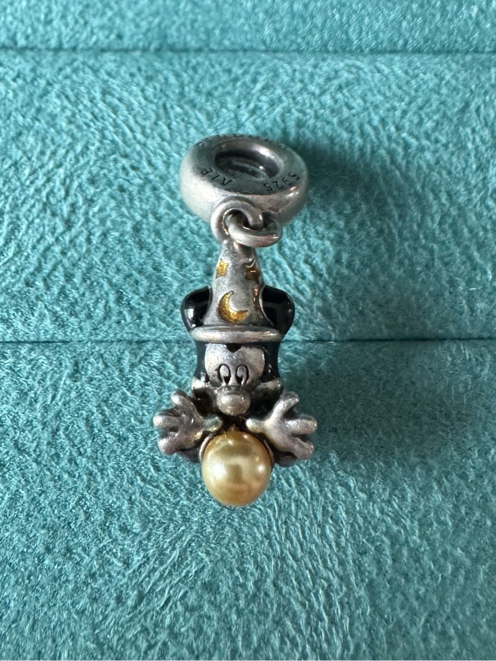 Pandora Silver Mickey Wizard Charm with Gold Pearl Accent